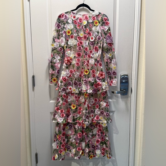 ELLIATT Neve Floral Tiered Gown Size S NWT Romantic Embroidered Mesh Midi Dress - Picture 7 of 8